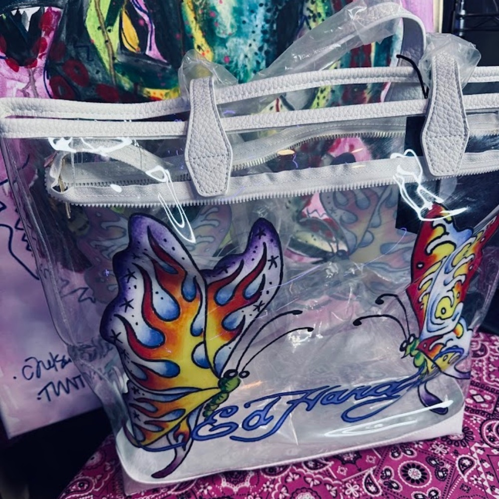Ed Hardy Butterfly Motif PVC Tote Bag